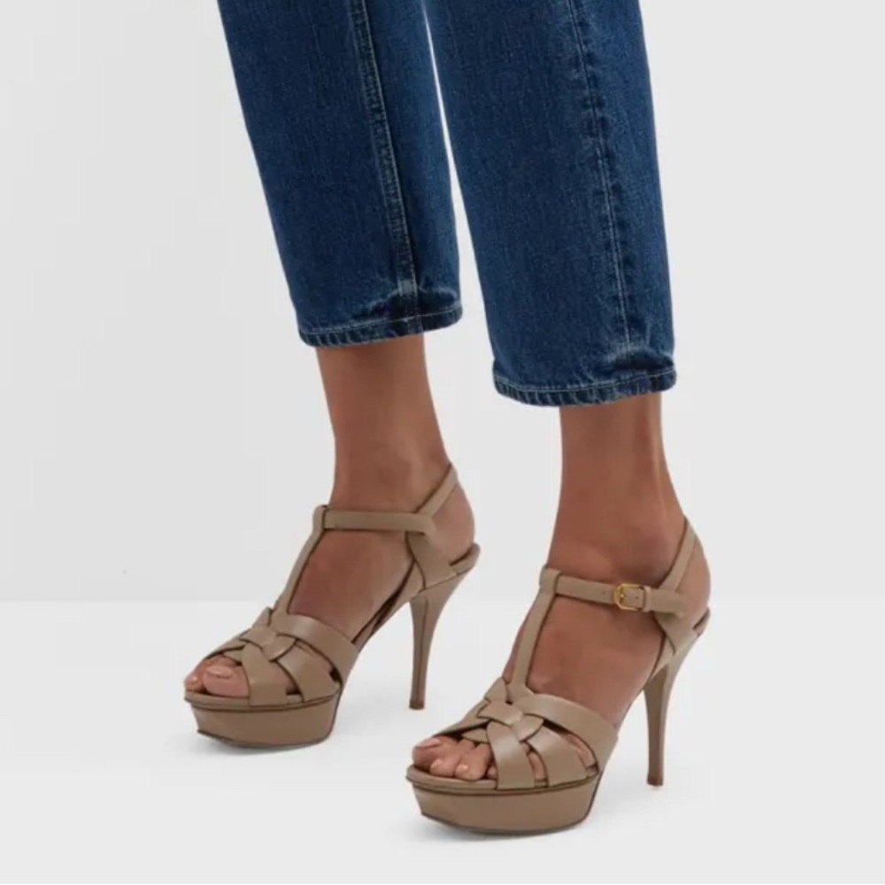 YSL Tribute Platform heels parent nude sz 6.5 - Picture 3 of 16